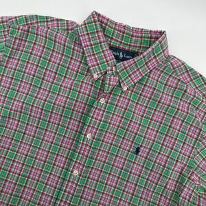 Ralph Lauren Mens XL Classic Fit Green/Pink Plaid Short Sleeve Button Down Shirt